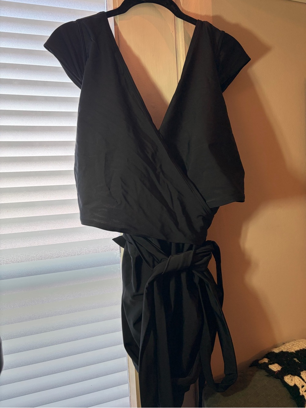 Old Navy Black Wrap-Front One-Piece Swimsuit with Tie Waist M10